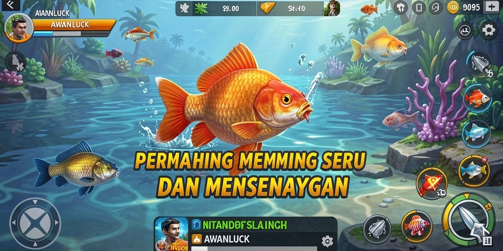 Tampilan gameplay seru saat memancing ikan di <strong>AWANLUCK</strong>.