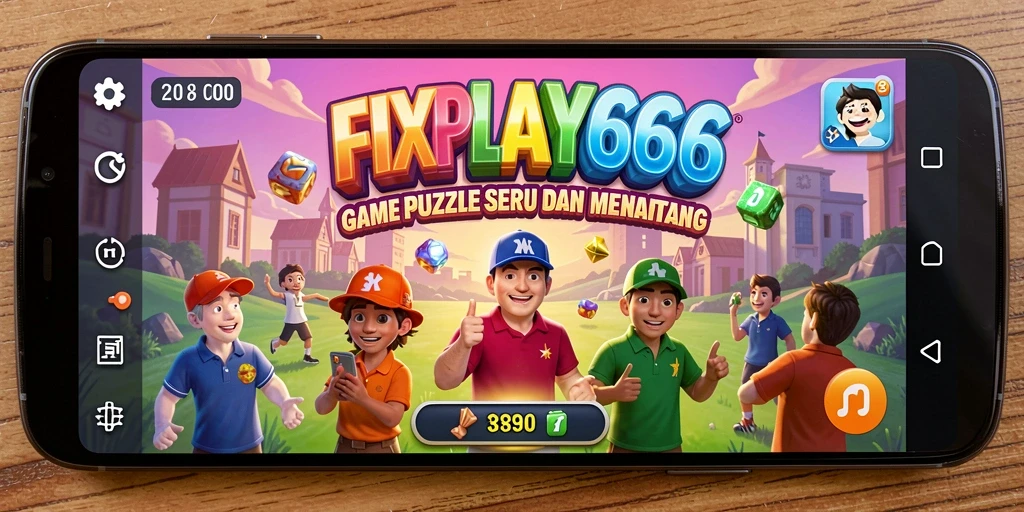 Screenshot menampilkan teka-teki menarik di FIXPLAY666 dengan desain grafis yang cerah.