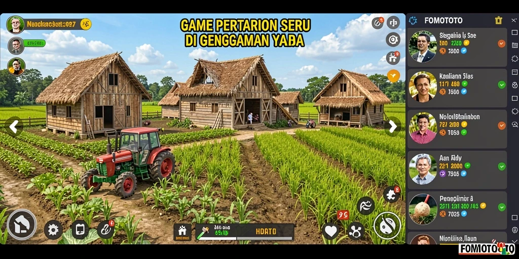 Tampilan gameplay FOMOTOTO menampilkan aktivitas bercocok tanam yang mengasyikkan.