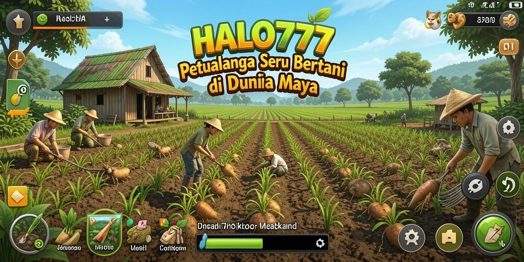 Tampilan gameplay seru bertani di HALO777 dengan tanaman dan hewan.