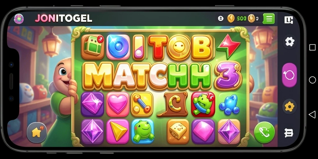 Screenshot JONITOGEL menampilkan aksi gameplay Match-3 yang seru dan dinamis.