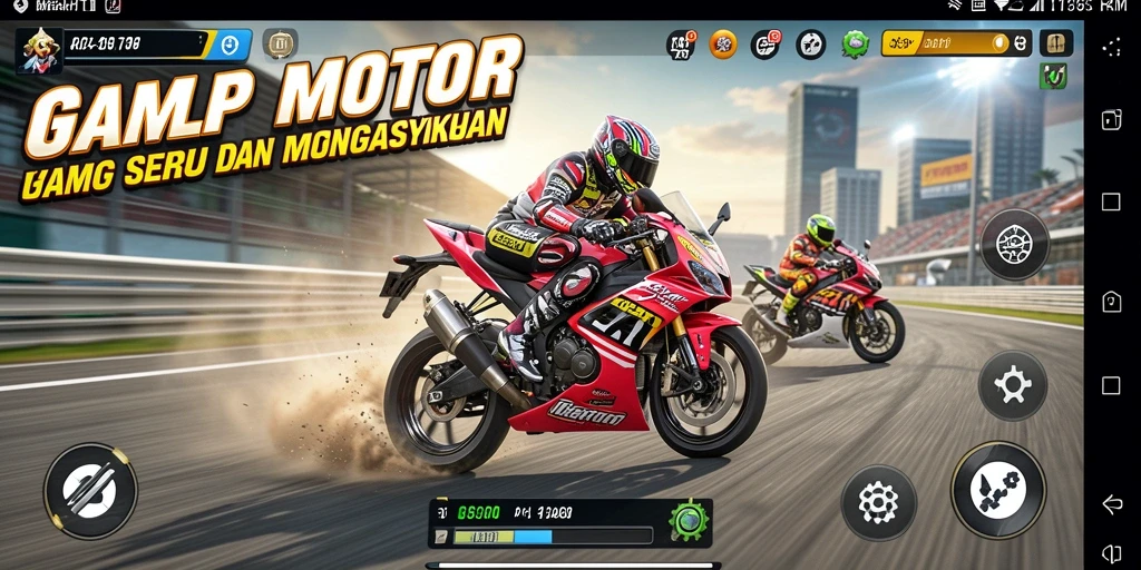 Tangkapan layar gameplay MERAHTOTO dengan aksi balap motor yang seru.