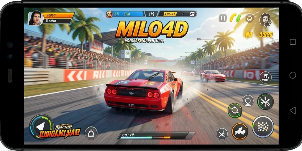 Screenshot menunjukkan aksi balap mendebarkan dalam MILO4D.