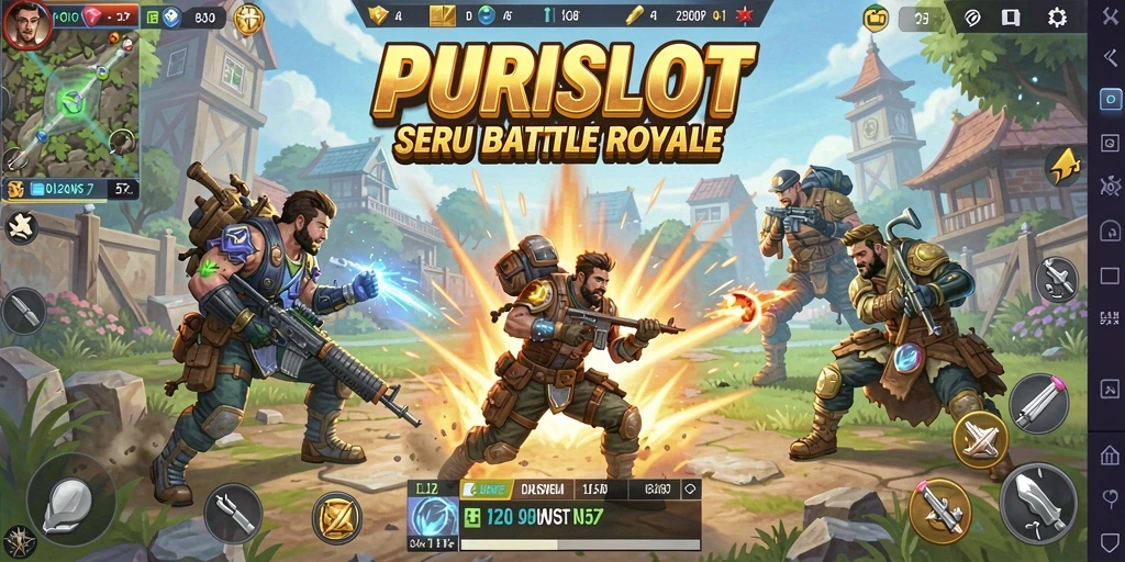 Tampilan gameplay seru dalam PURISLOT, menunjukkan aksi pertarungan Battle Royale.