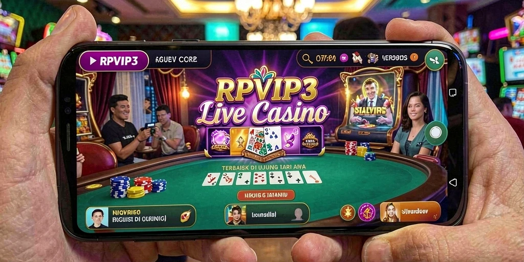 Screenshot utama RPVIP3 menampilkan dealer langsung dan gameplay kasino.