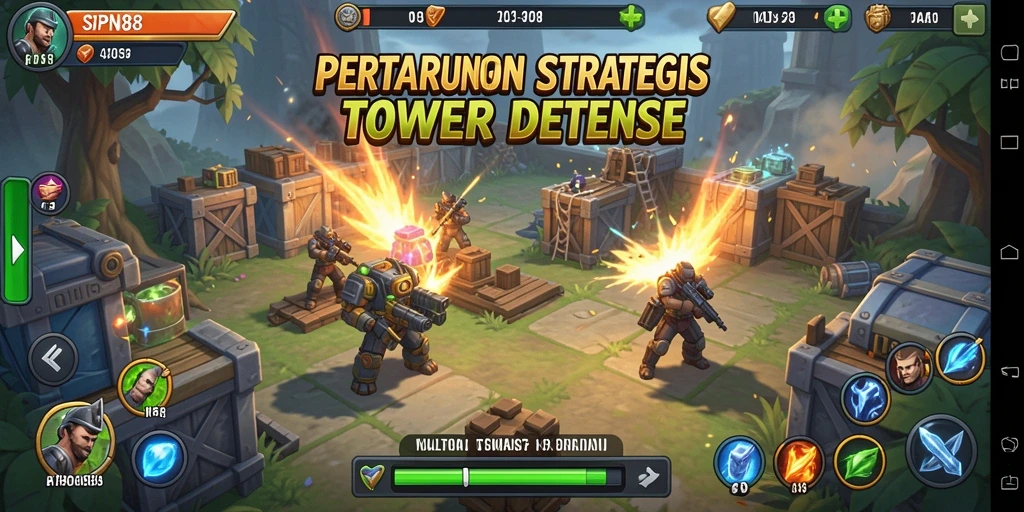Screenshot gameplay SPN88 menampilkan pertempuran seru di Tower Defense.